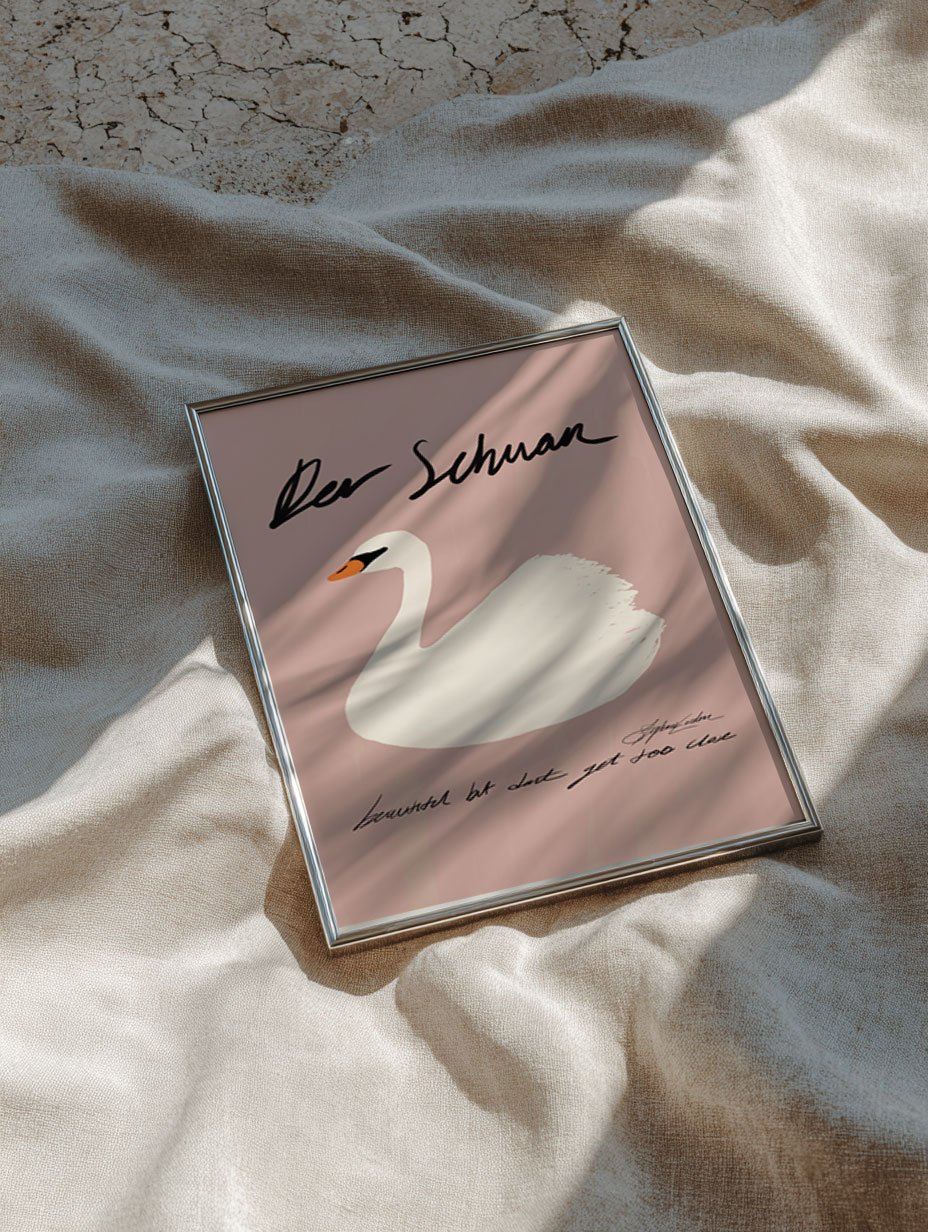 Der-Schwan-Poster-Silver-Frame-on-Linen-Sheet.jpg