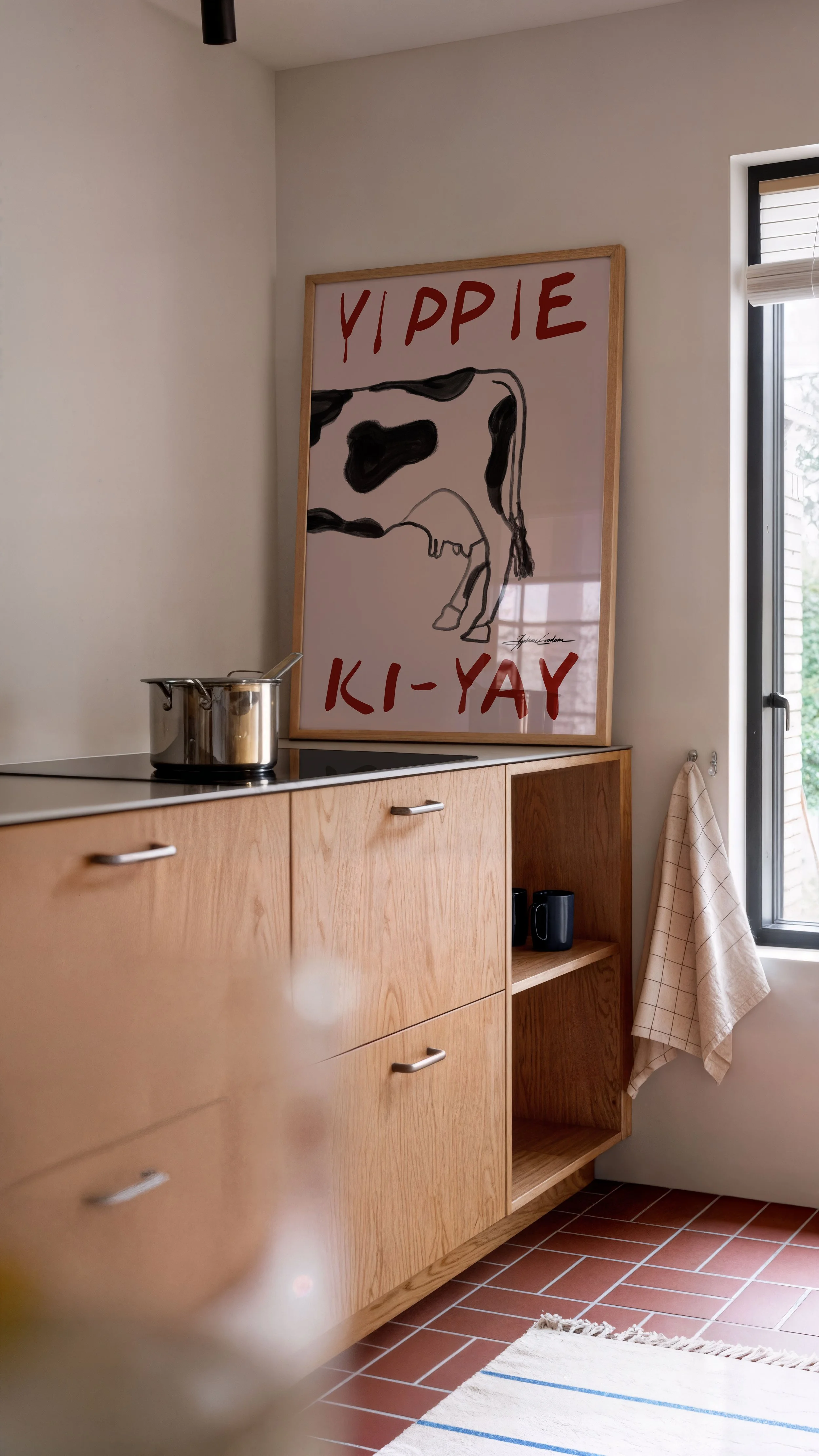 Yippie-Ki-Yay-Cow-Western-Poster--XL-framed-Poster-in-kitchen.jpg