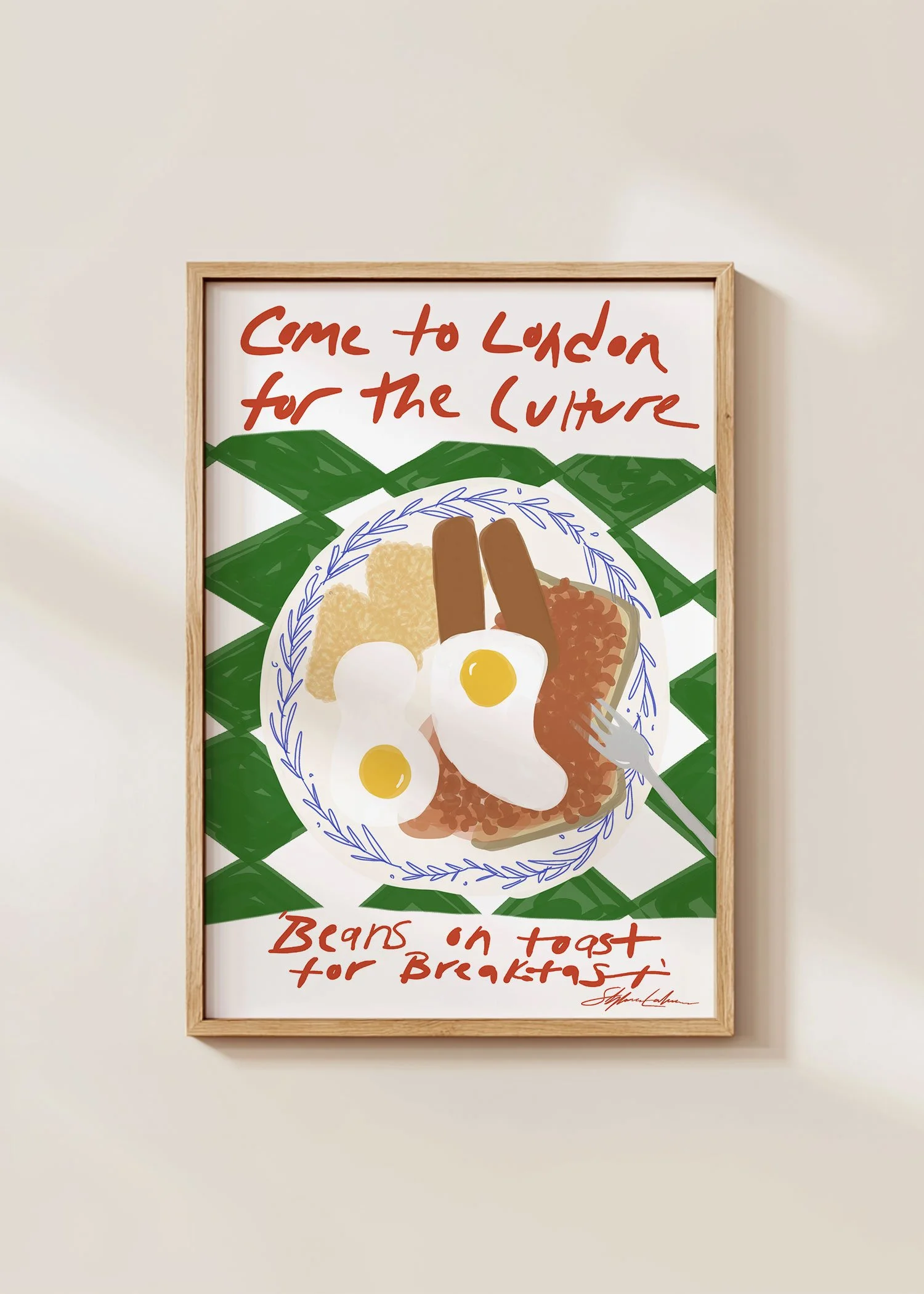 Come-to-london-for-the-culture-beans-on-toast-kitchen-print-Framed-in-Minimalistic-Wall-with-Shadow-on-Print.jpg