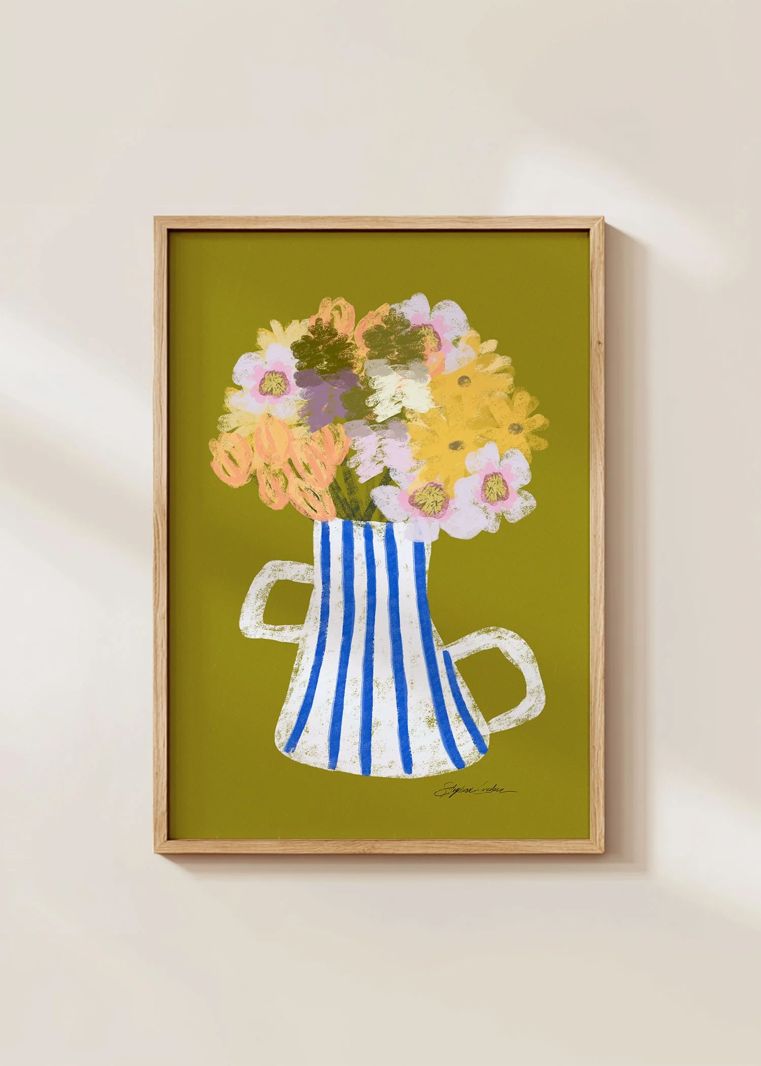 Chartreuse Painted Flowers Wall Art