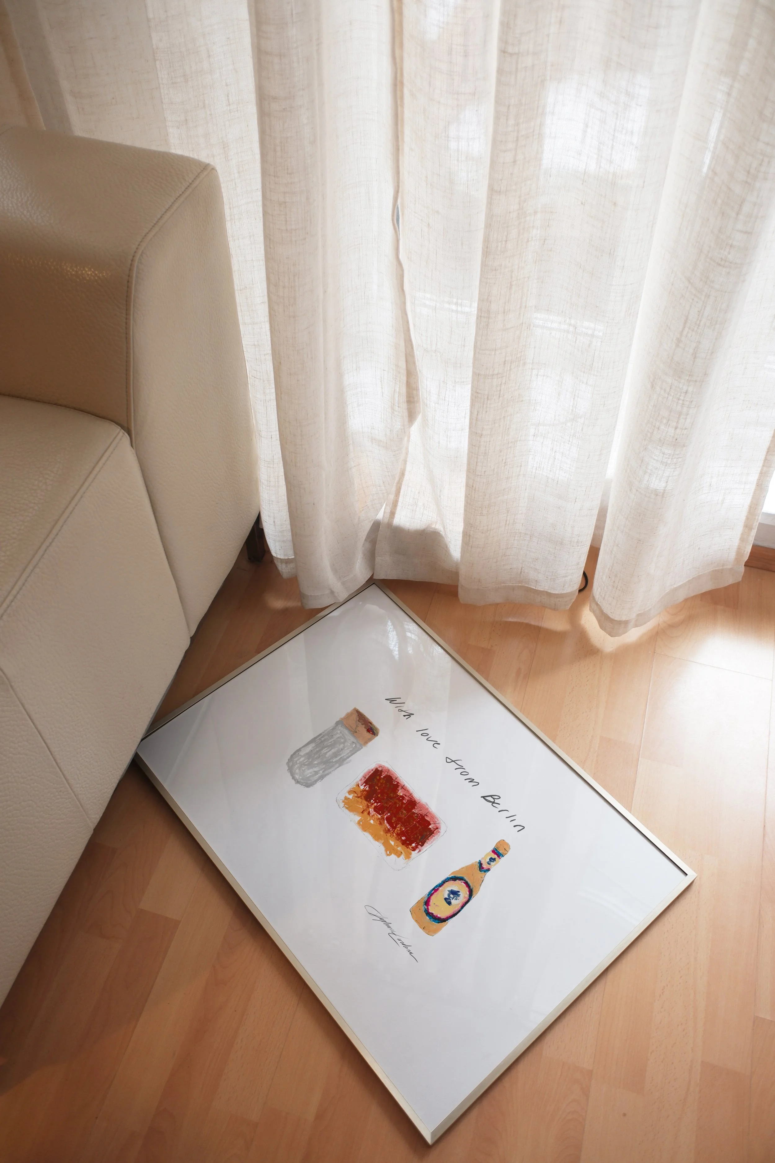 with-love-from-berlin--Framed-Print-on-the-Floor-with-Linen-Curtains.jpg