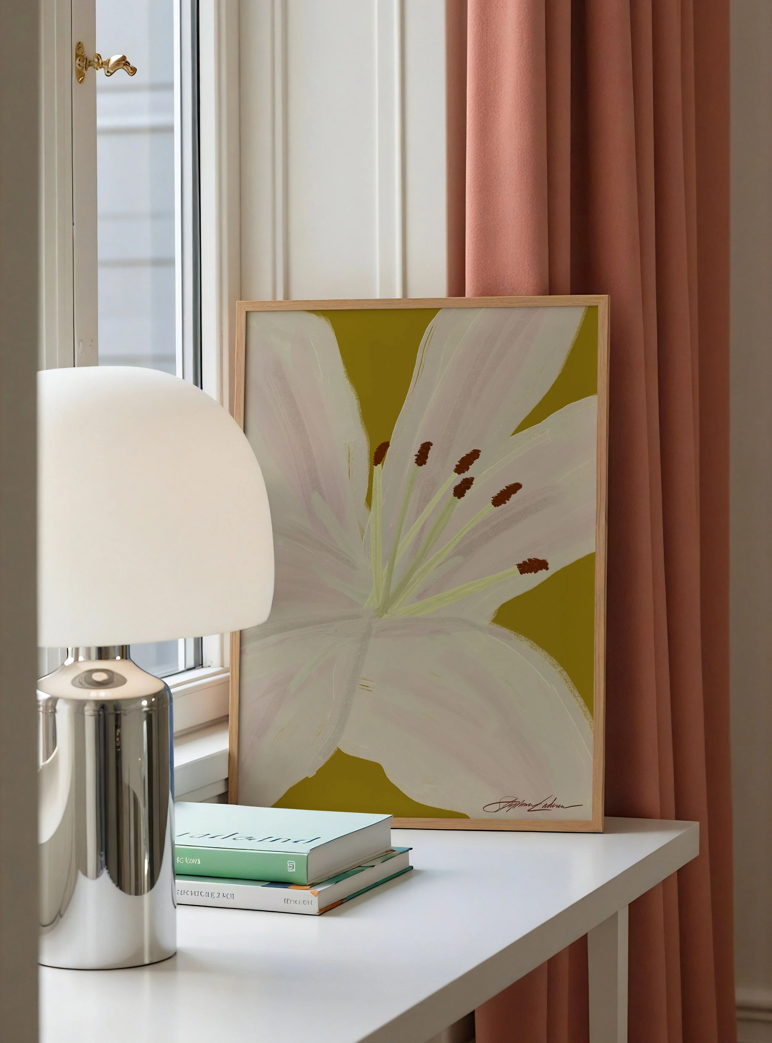 lilliesFrame-On-Shelf-Next-to-Chrome-Lamp.jpg