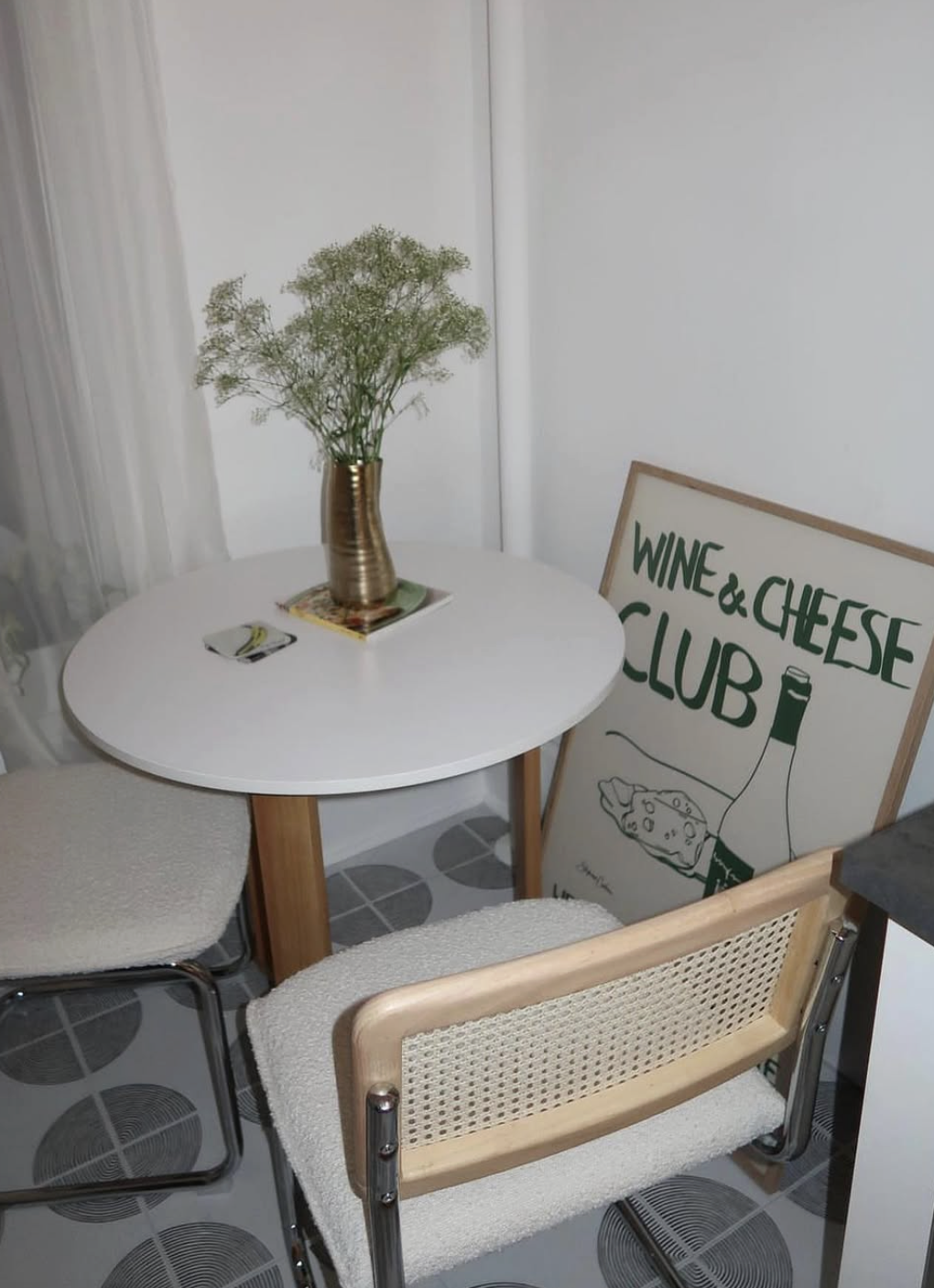 KunstbyStephies "Wine and Cheese Club" Print in a trendy MCM dining room