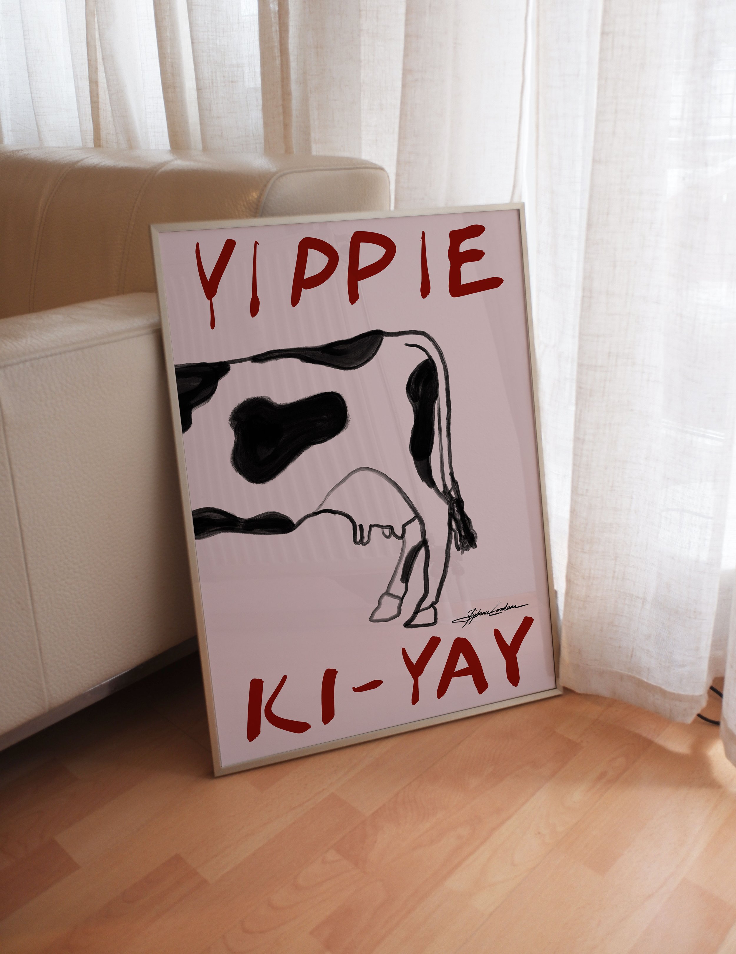 Yippie-Ki-Yay-Cow-Western-Poster-Final-Leaning-Frame-With-Curtains.jpg