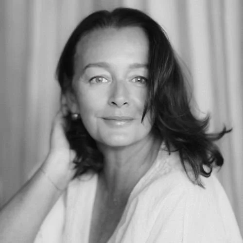 Black and white portrait of female photographer