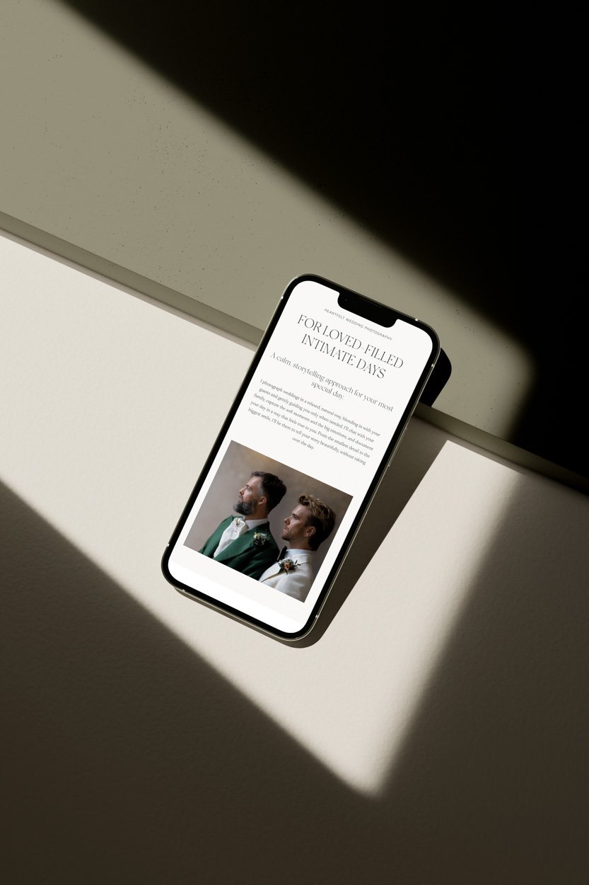 mobile view of wedding photographer squarespace website