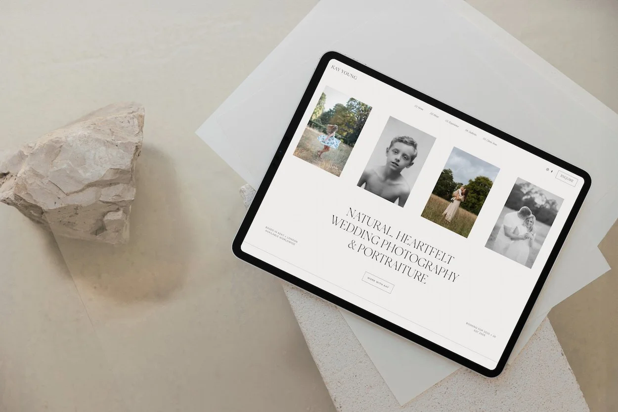 elegant mock up of a wedding photography website on an ipad