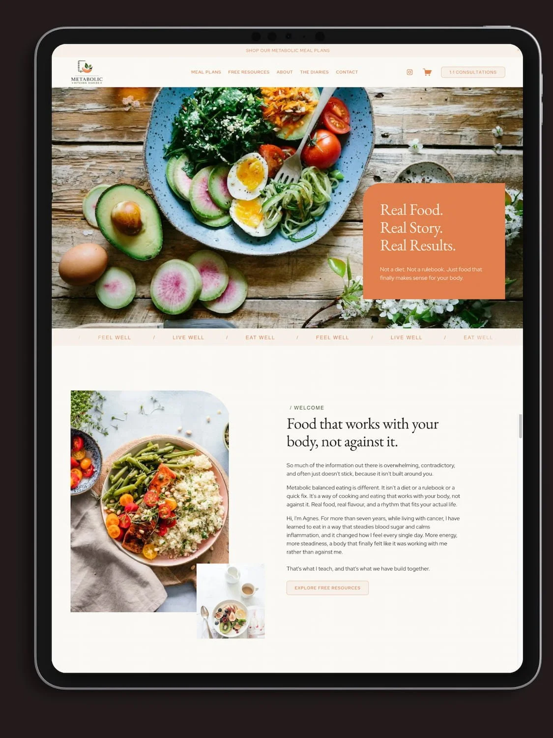 iPad mockup of a Squarespace website for a nutritionist