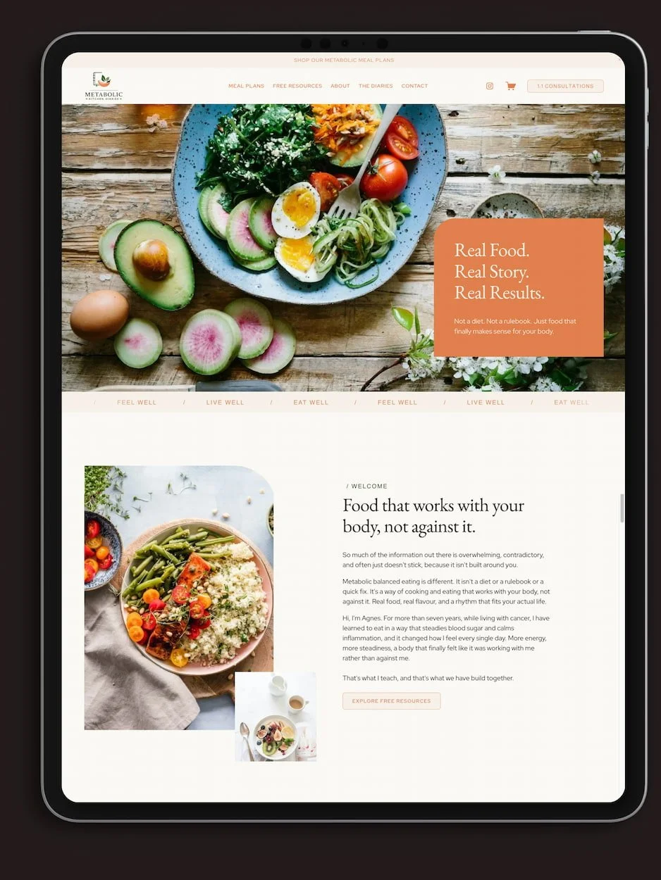 iPad mockup of a Squarespace website for a nutritionist