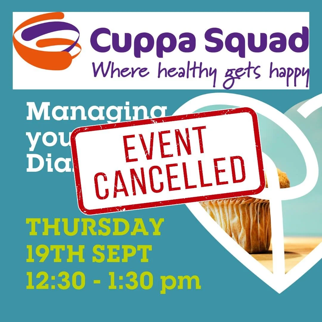 ☕💙 CuppaSquad Update 💙☕

Our diabetes support group won&rsquo;t be meeting tomorrow&mdash;apologies for the short notice. We&rsquo;ll be back next month, refreshed and ready, on Wednesday 16th October.
Thanks for your understanding, and we look for