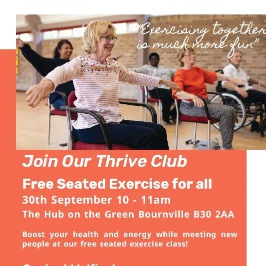 🪑💚 Seated Exercise &ndash; Time to Thrive with Walfinch 💚🪑

Tuesday 30th September | 10&ndash;11am

Join us for a free, gentle seated exercise session designed to boost your health, lift your energy, and connect you with others in a warm, welcomi