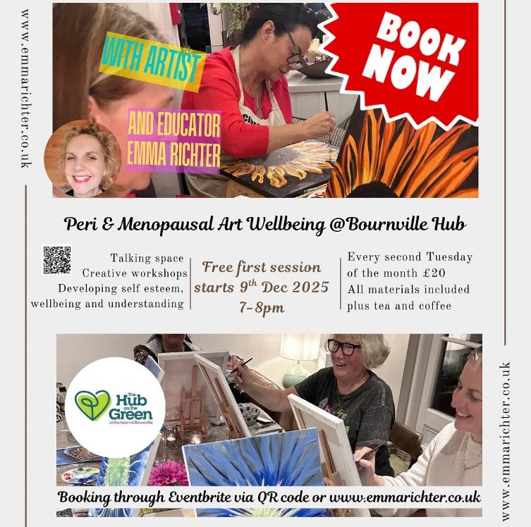 NEW CLASS: First session is free 🎨

Join @emma.richterarty for Peri &amp; Menopausal Art Wellbeing. Emma Richter will guide you through artmaking, reflection, and shared stories, helping people navigate change, express identity, and build connection