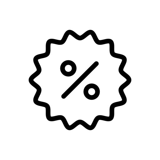 Icon of a discount or sale percentage symbol inside a starburst shape.
