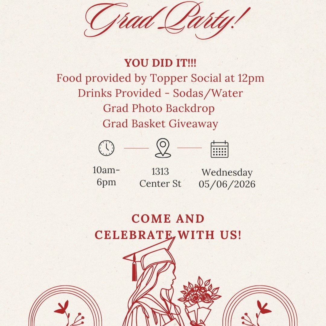 CONGRATS GRADS!! 👨&zwj;🎓👩&zwj;🎓
-Chicken tenders, fries, and sauces in the office at 12PM catered by @toppersocial 
-Sodas and Waters provided
-Mini Cupcakes
-GRAD PHOTO BACKDROP!
-Giveaway Basket full of goodies!!

Come see us tomorrow from 10am