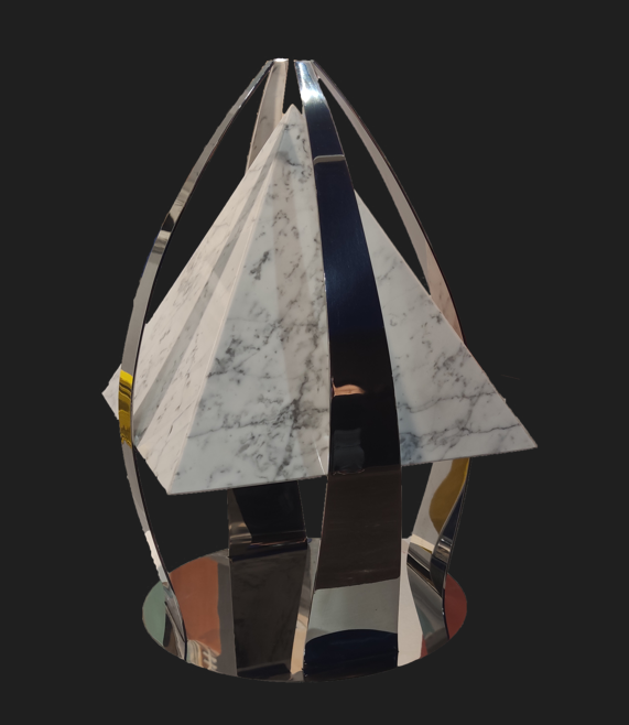 Sculpture Pyramide assemblage acier marbre fond noir- 60x40x40cm.PNG