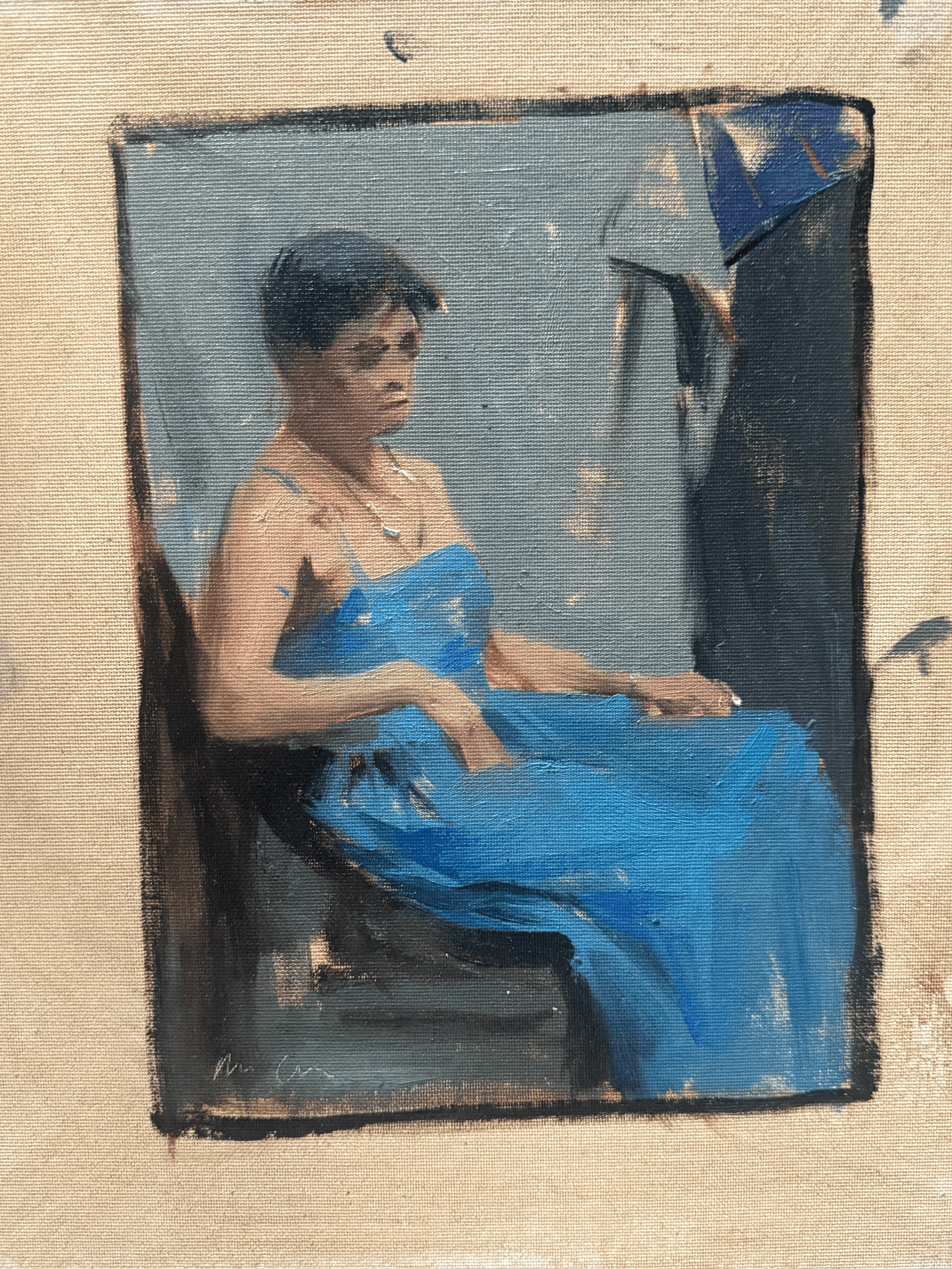 Woman in a blue dress