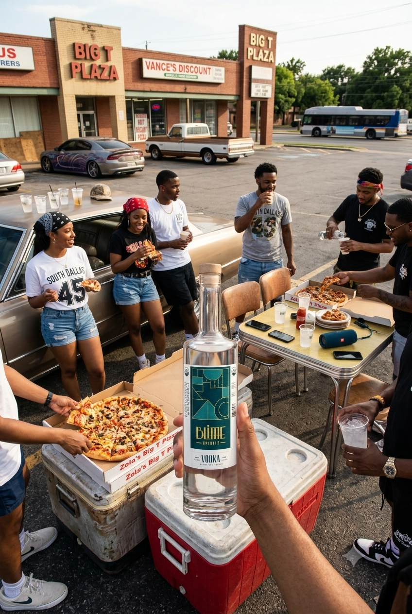 Blithe Spirits Vodka – parking pizza