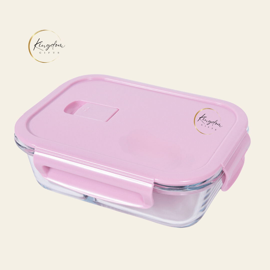 Customisable Premium Microwavable Glass Lunch Box with Pink Lid and Airtight Seal – Ideal Corporate Gift in Singapore by Kingdom Gifts