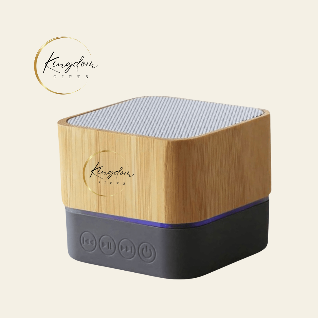Premium Bamboo Mood Lights BT Speaker with illuminated base — Sustainable Bluetooth speaker customised for corporate gifts in Singapore bulk orders