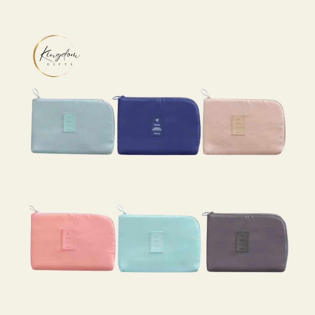 Variety of Multi-Purpose Travel Pouches in different colours – eco-friendly customised pouches for corporate events and promotional gifts in Singapore.