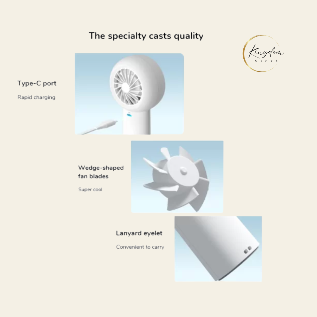 Product breakdown of JISULIFE Life5 Plus fan showing USB-C port, wedge-shaped fan blades, and lanyard eyelet for high-performance portability.