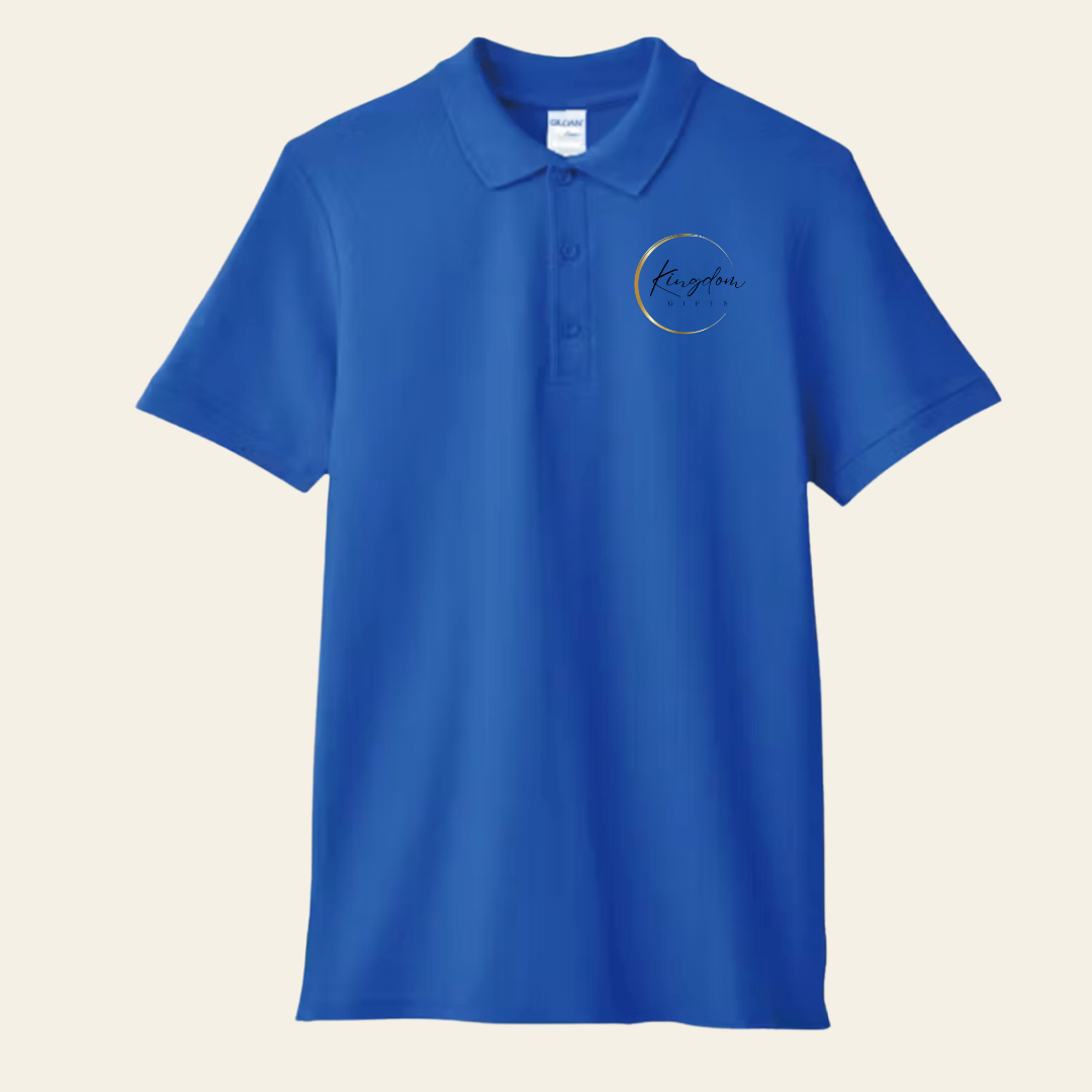 Customised royal blue Gildan Premium Cotton Polo Shirt with logo imprint – corporate apparel option for bulk orders, staff uniforms, events, and marketing merchandise in Singapore