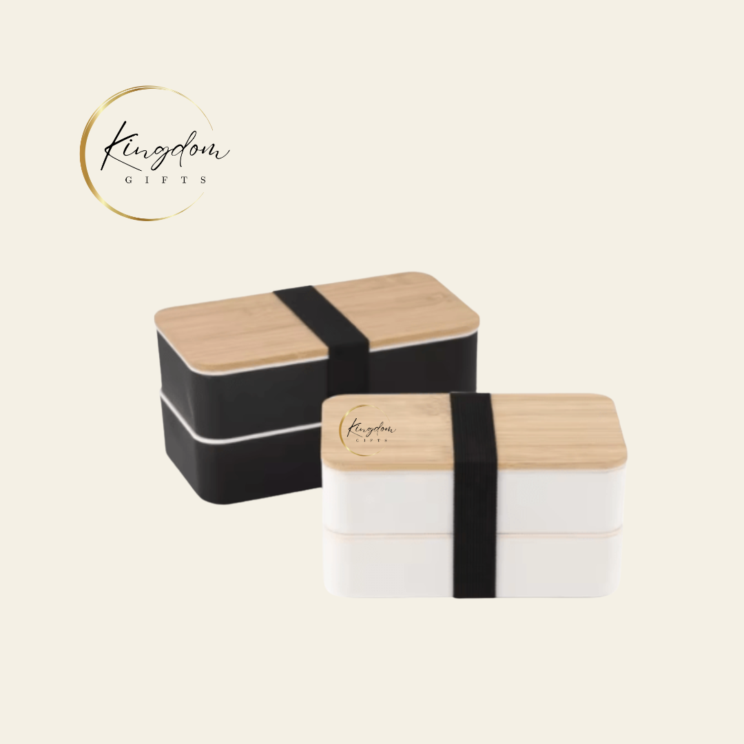 Bulk Eco-Friendly 2-Tier Bamboo Lid Lunchbox with Cutlery Set — perfect for company staff appreciation gifts and promotional door gifts Singapore