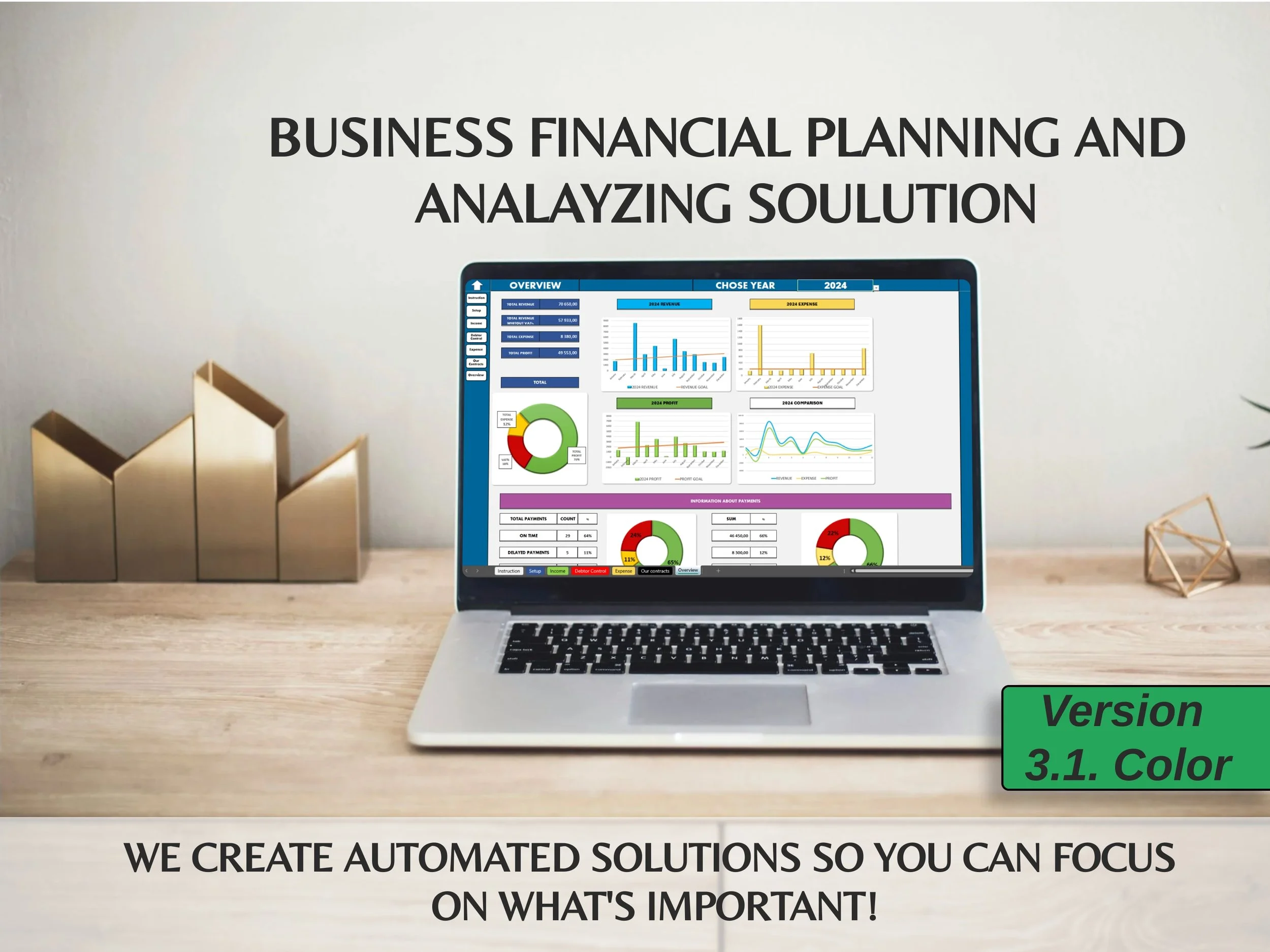 Business Bookkeeping Excel Template for Monthly and Annual Business Data Tracking and Analysis With Automation, Data Compilation, Graphs. V3.1.