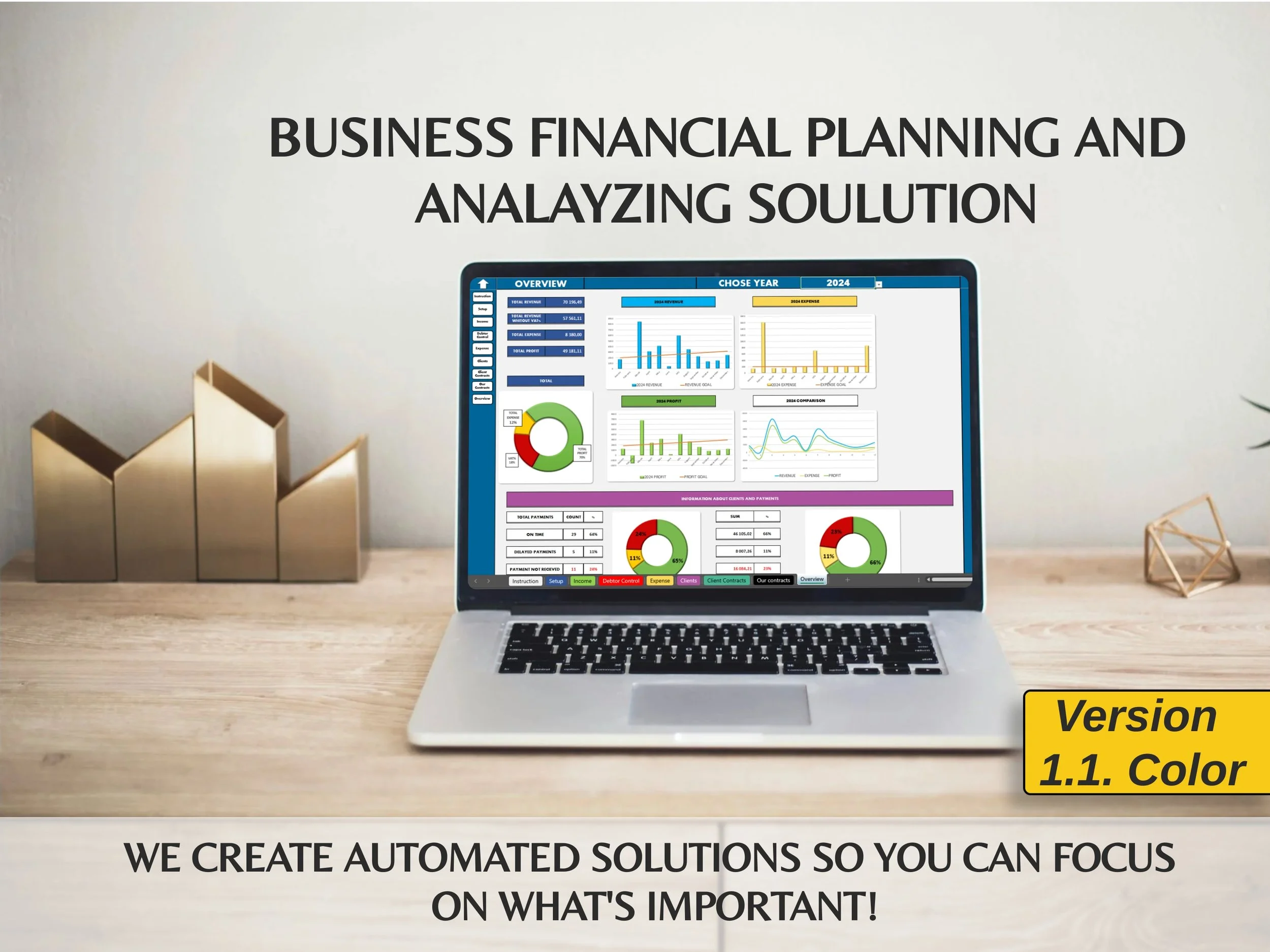 Business Bookkeeping Excel Template for Monthly and Annual Business Data Tracking and Analysis With Automation, Data Compilation, Graphs. V.1.1.