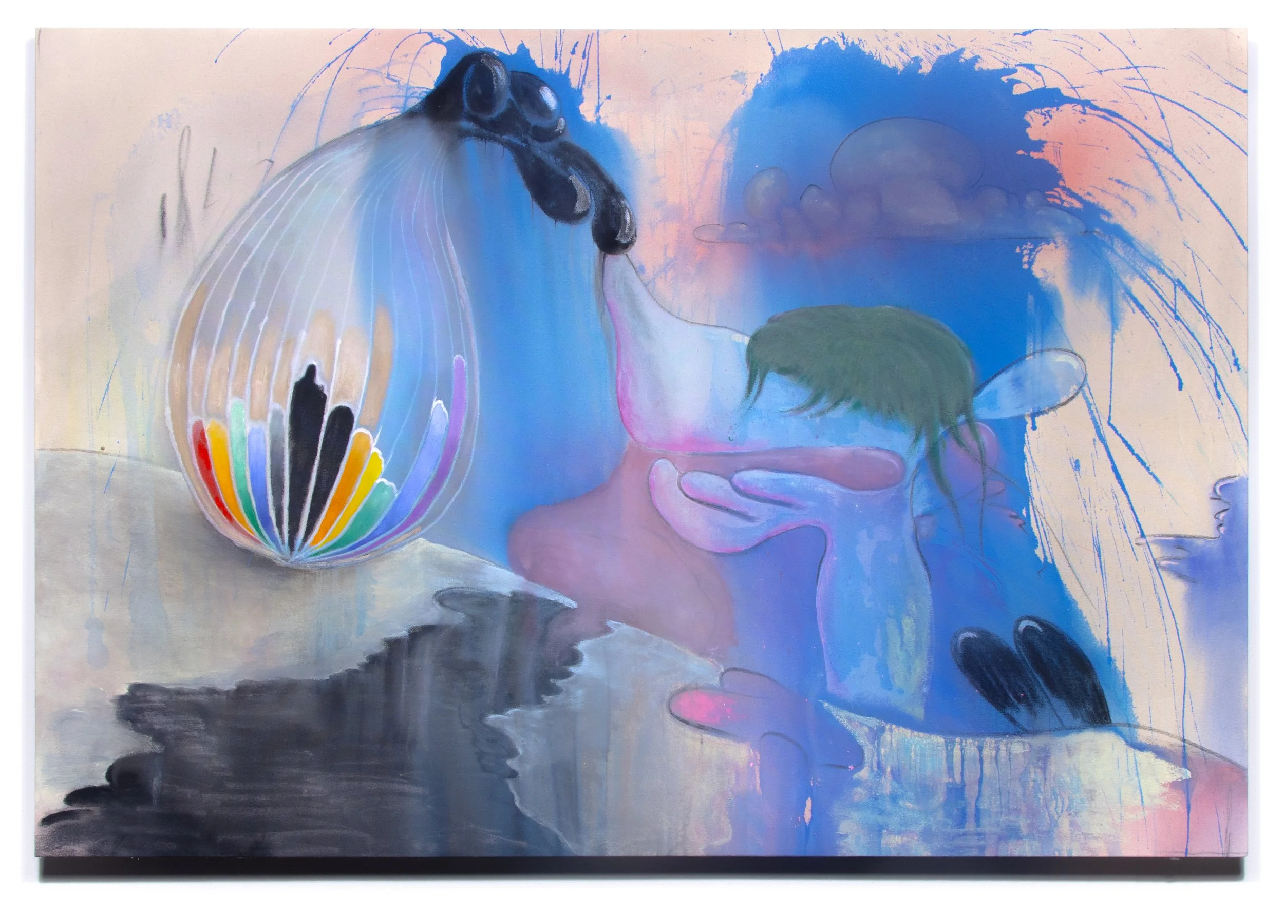 Nico Brown -
Spectral Resonator, 2025,
Acrylic, charcoal, spray paint on canvas,
63 x 43 in. 