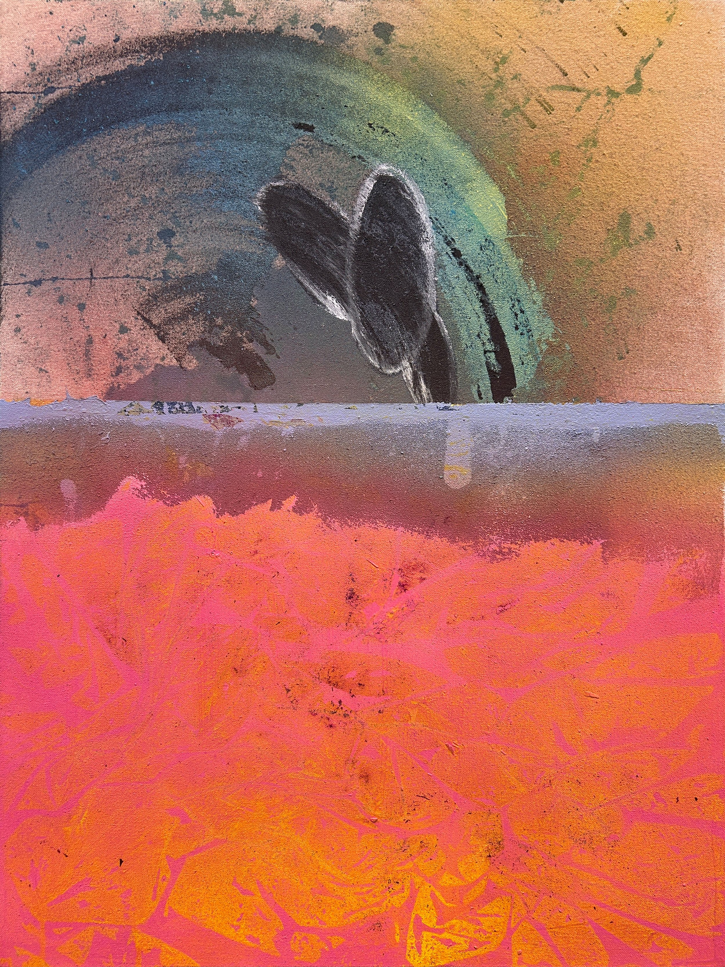 Nico Brown & Will Schumacher -
IN BETWEEN, 2025,
Acrylic, spray paint on canvas,
20 x 28 in. 