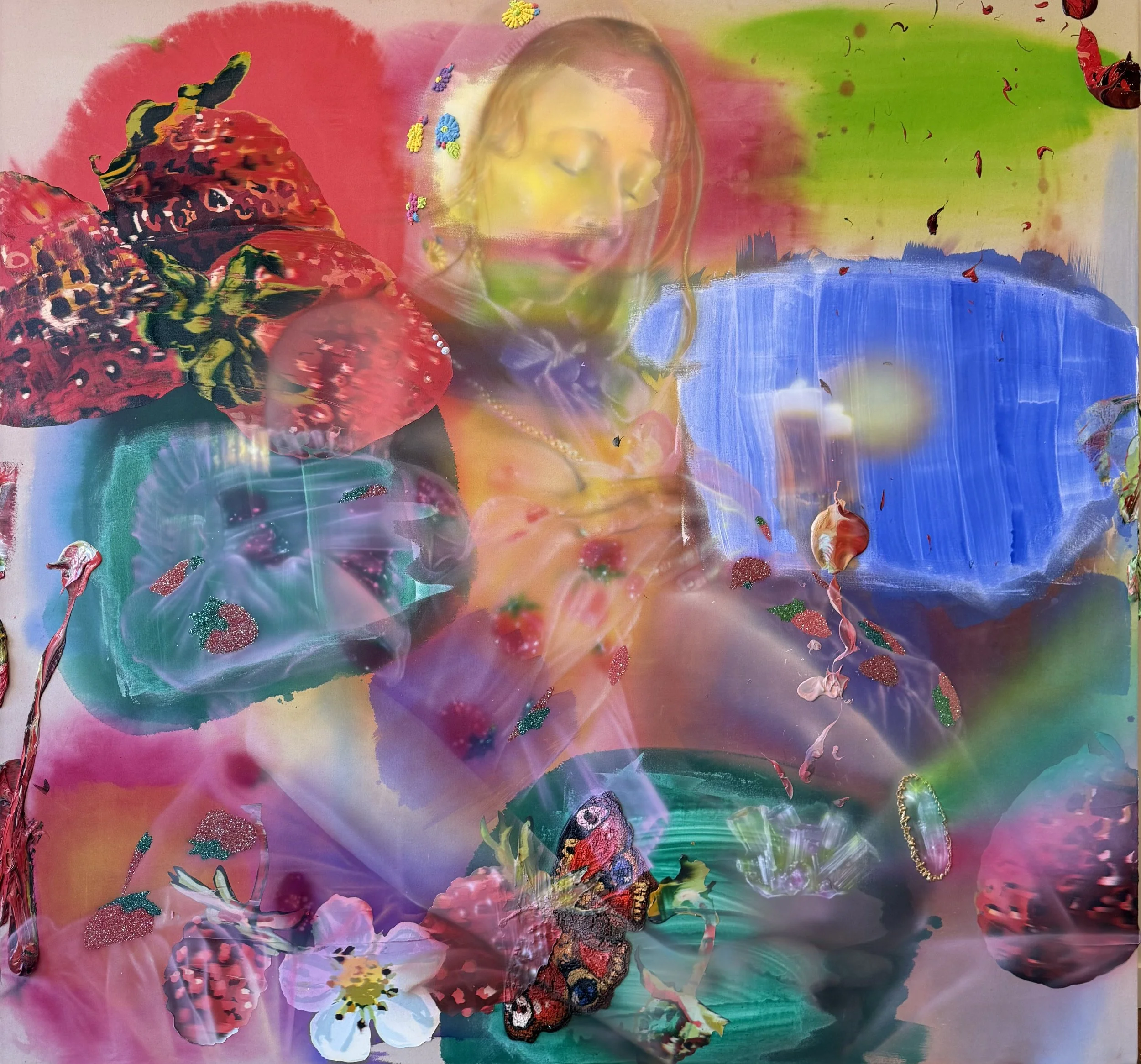 Emilie Stark-Menneg - "Tourmaline," 2026, acrylic and glitter on canvas, 85 x 80 in.