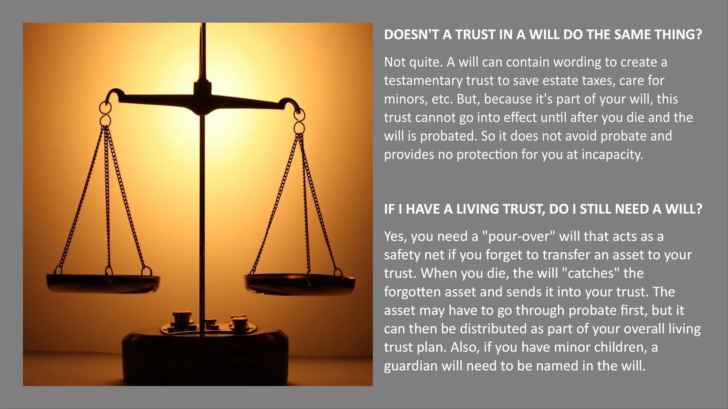 A silhouette of a balance scale against a warm light background.