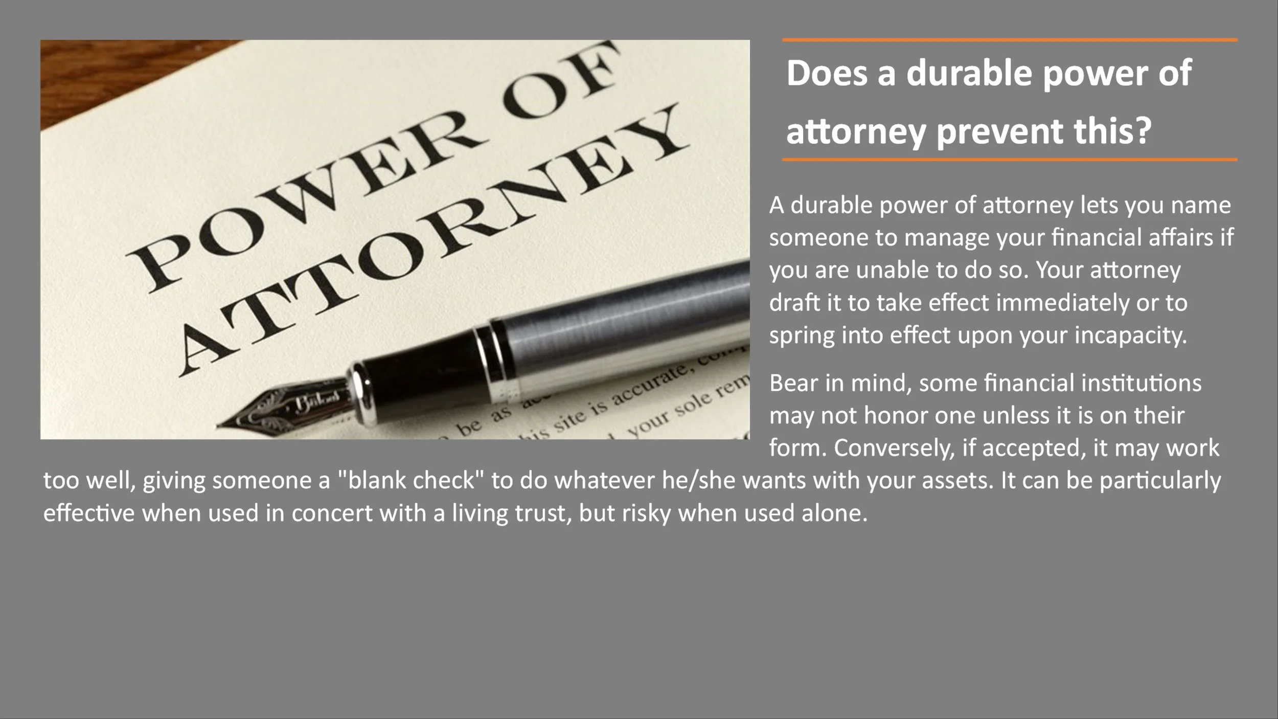 A document titled 'Power of Attorney' with a pen placed on top of the paper.