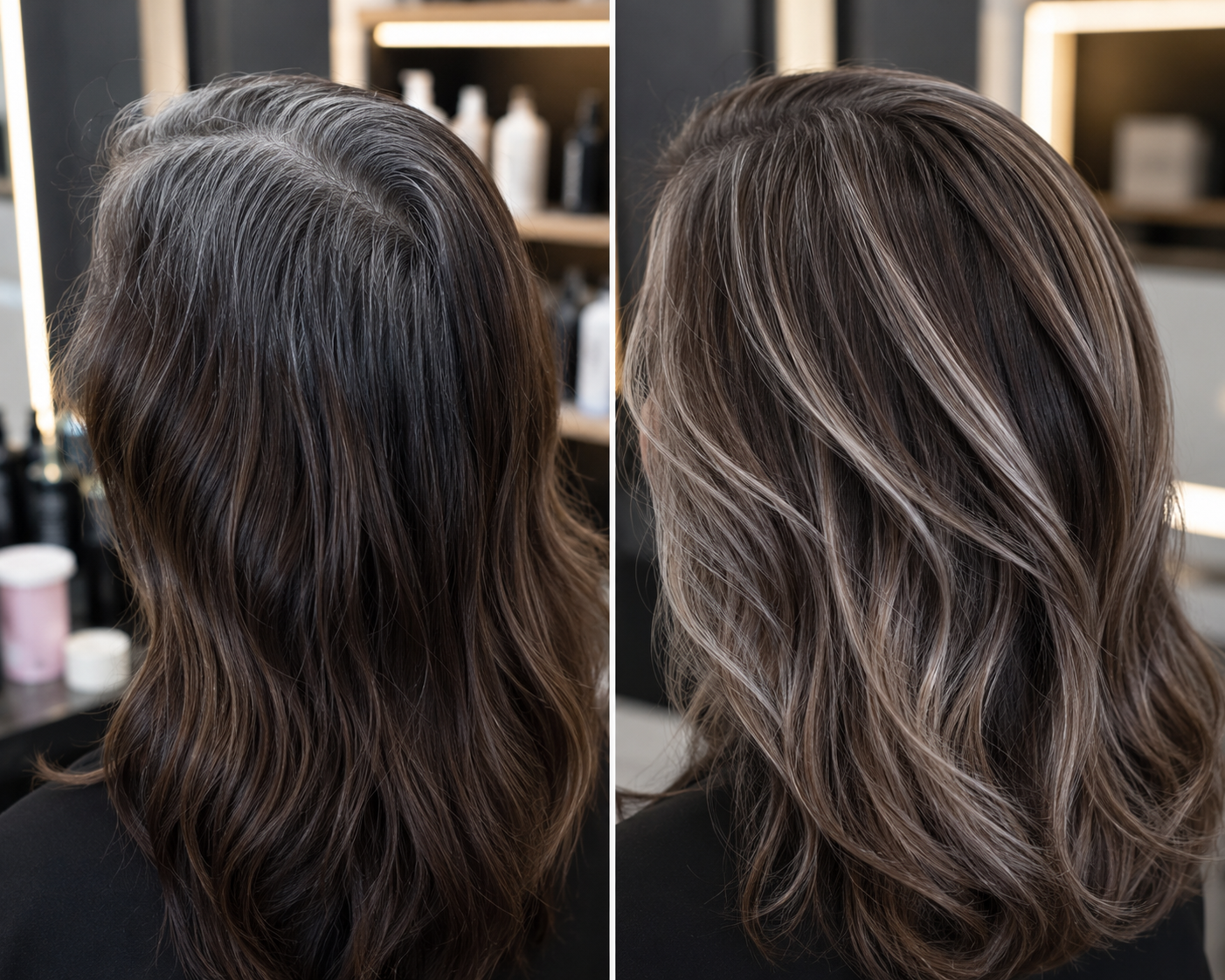 Grey blending before and after at SCL [salon] London — describe the result e.g. soft silver blend at SCL Fitzrovia