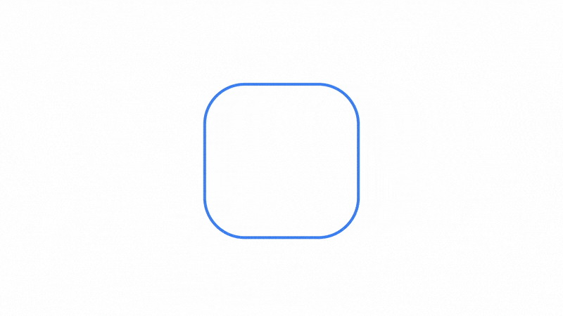 A blue outline of a rounded square shape centered on a white background.