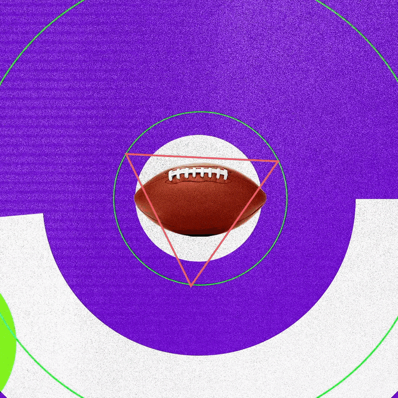 A football on a purple and white background with geometric lines and circles overlayed.