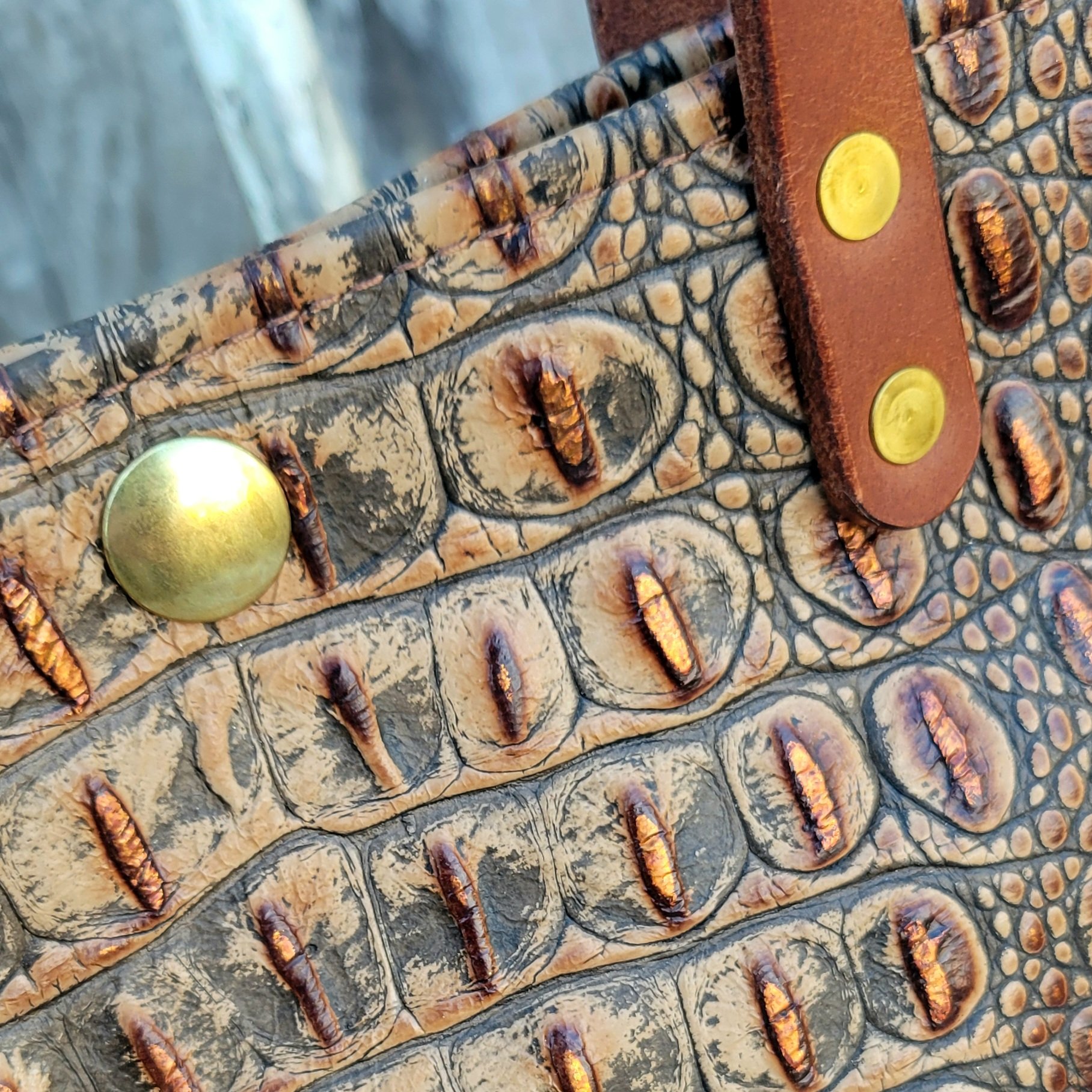 Mini leather tote bag handmade with brass hardware