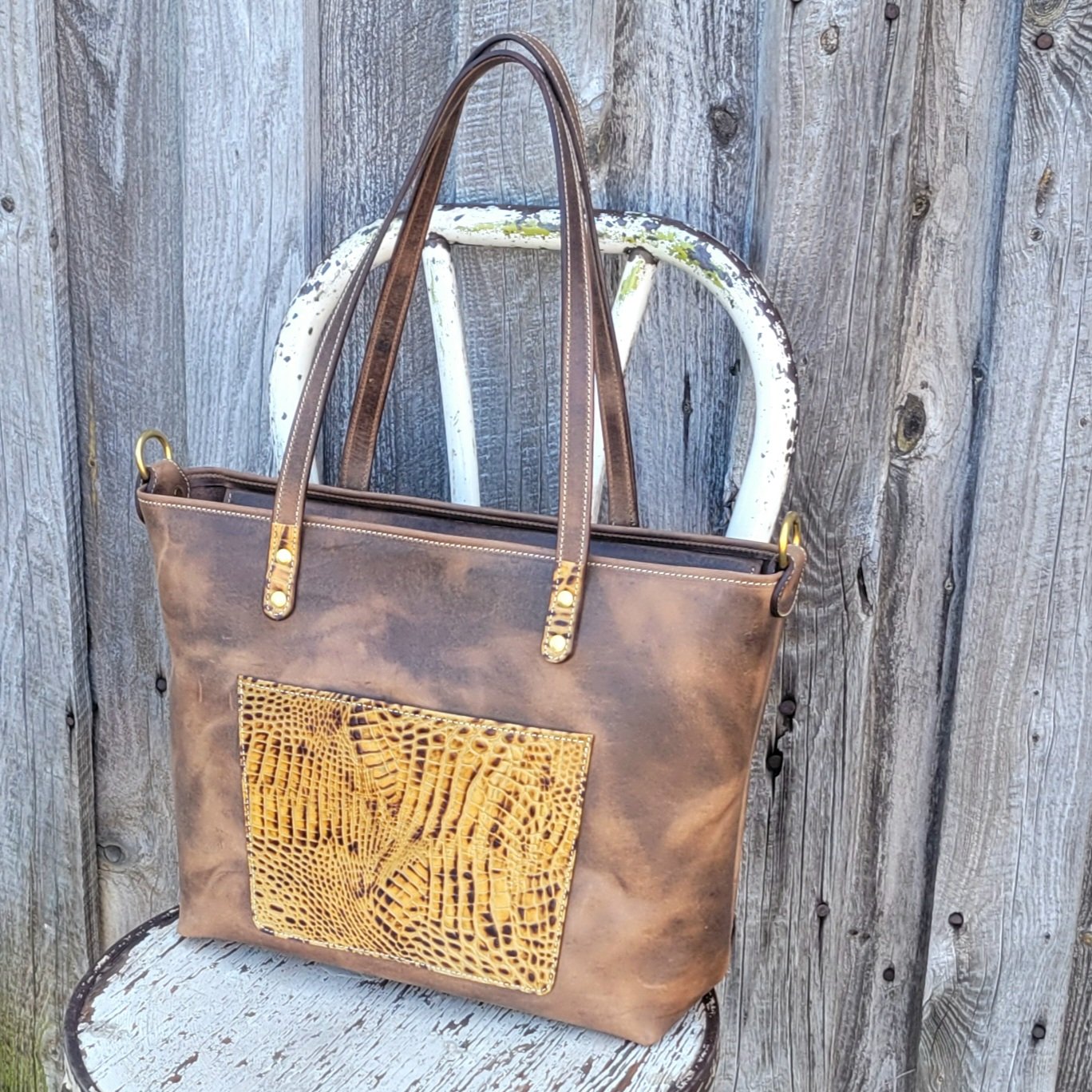 Leather tote bag handmade to be rugged