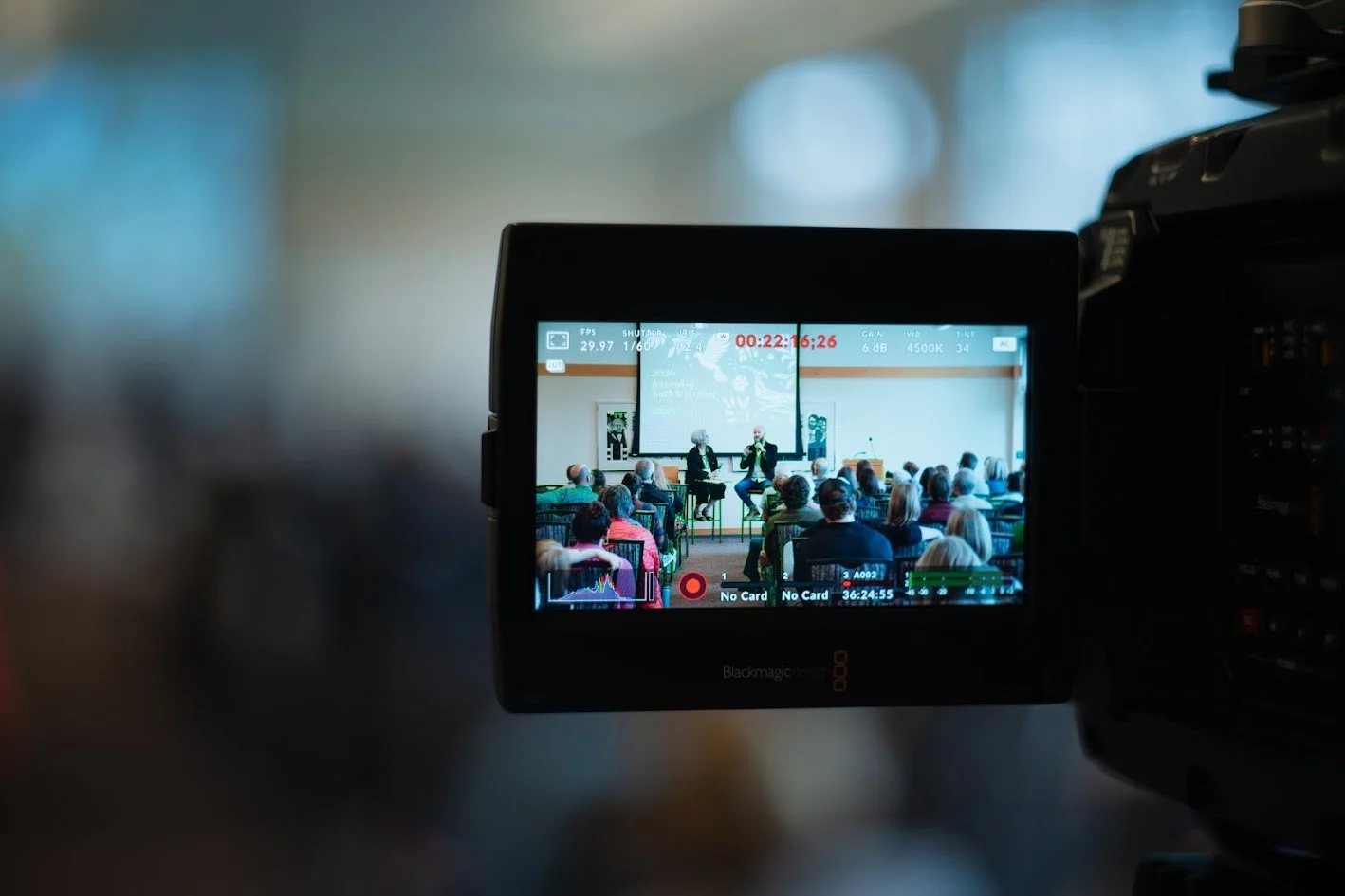 A close-up of a video camera recording screen.