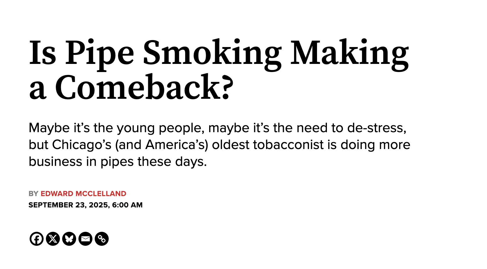 Chicago Magazine: “Is Pipe Smoking Making a Comeback?”