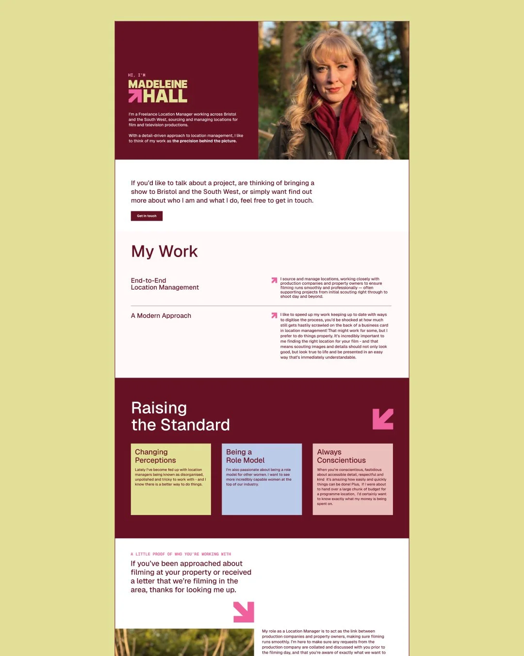 A one page website for Maddie Hall, a TV locations manager