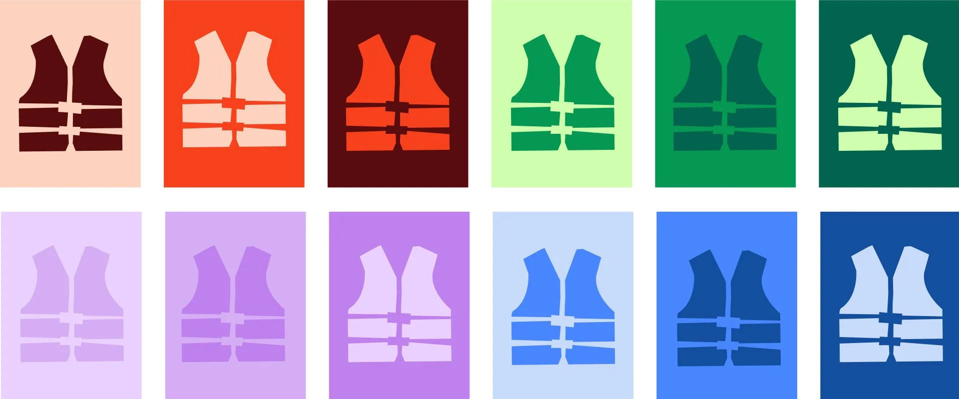 brand colour combinations presented on lifejacket illustrations