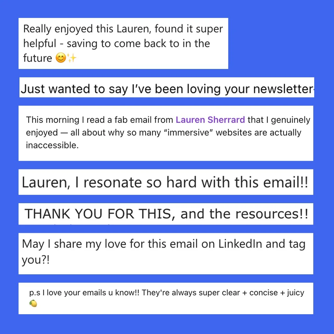 Screenshhots of messages I've got from people saying they really enjoy my newsletter