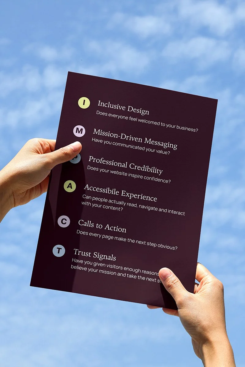 A page from the guide explaining IMPACT stands for inclusivity, mission driven messaging, professional credbility,accessibility, calls to action, trust signals