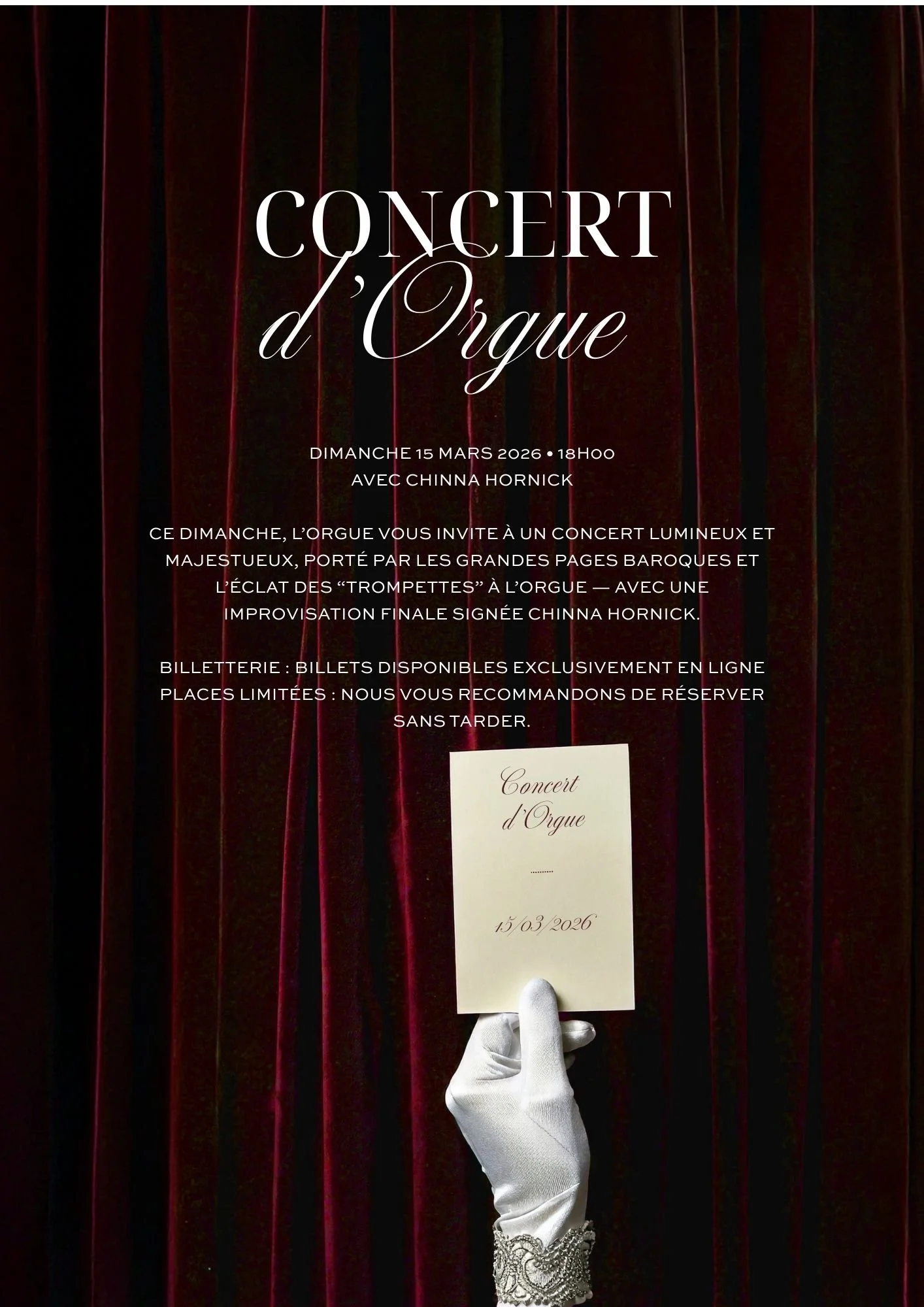 Ticket de concert du 15 mars 2026