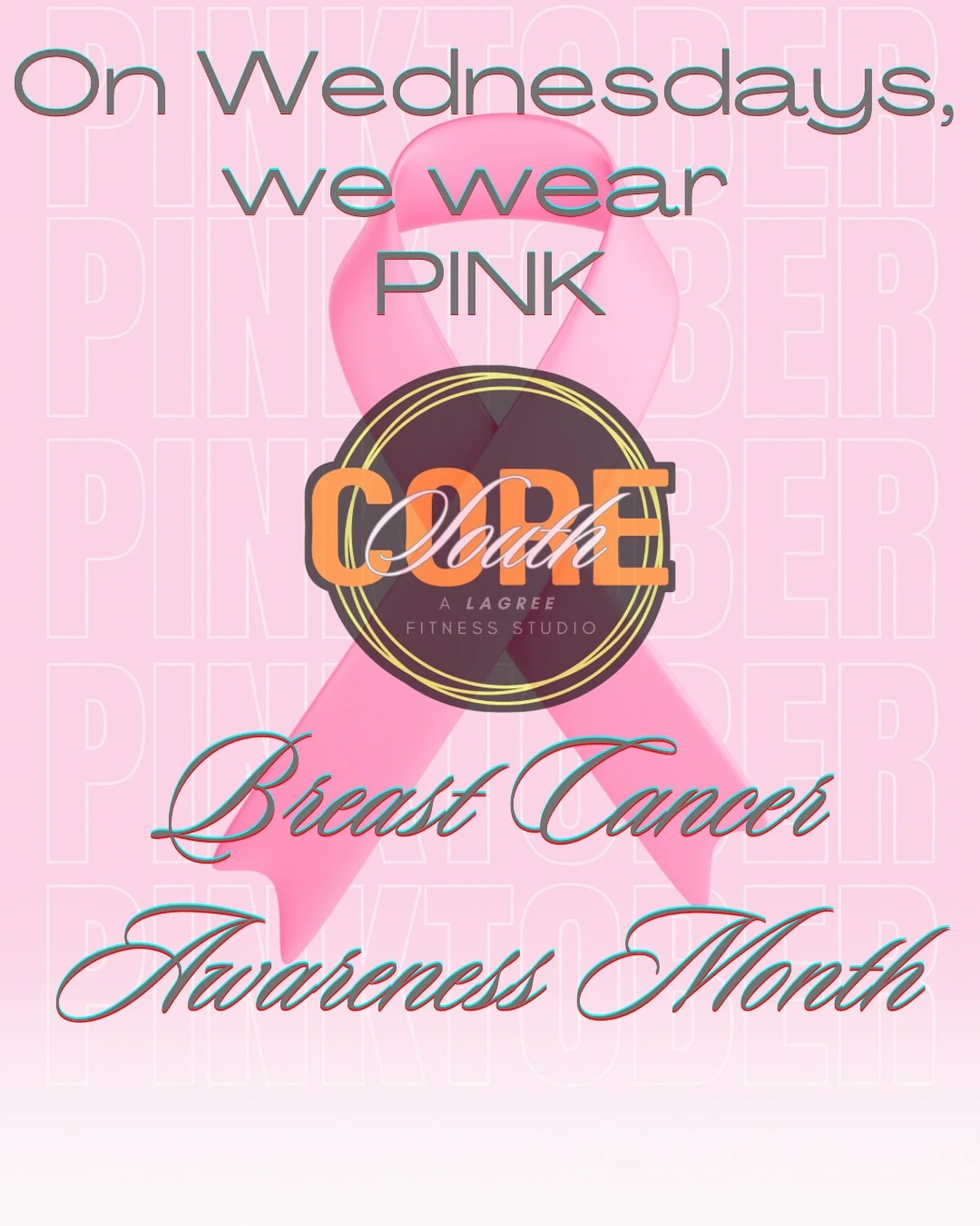 CoreSouth Goes Pink 🎀

We&rsquo;re lighting up the studio PINK every Wednesday all October long&mdash;because strength looks good on everyone. 🩷

Every Wednesday, here&rsquo;s the vibe:
&bull; Wear pink whenever you roll in (the brighter, the bette