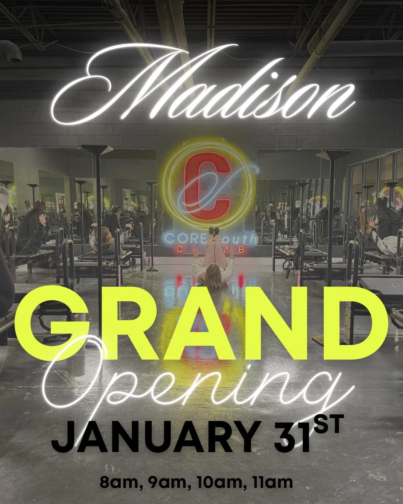 🎉MADISON GRAND OPENING🎉

We are SO excited to officially open our doors this weekend, Saturday the 31st!!

Come check us out, enjoy the best workout in N. Alabama, shop local vendors and meet your new, favorite community! 🧡

Lagree Classes: 8,9,10