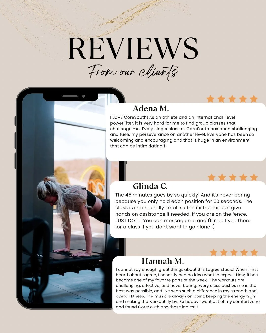 The best part of what we do isn&rsquo;t just the workout&mdash;it&rsquo;s hearing how it&rsquo;s made a difference in your life. 🧡

At CoreSouth, our goal has always been about more than just a workout. It&rsquo;s about creating a place where you fe