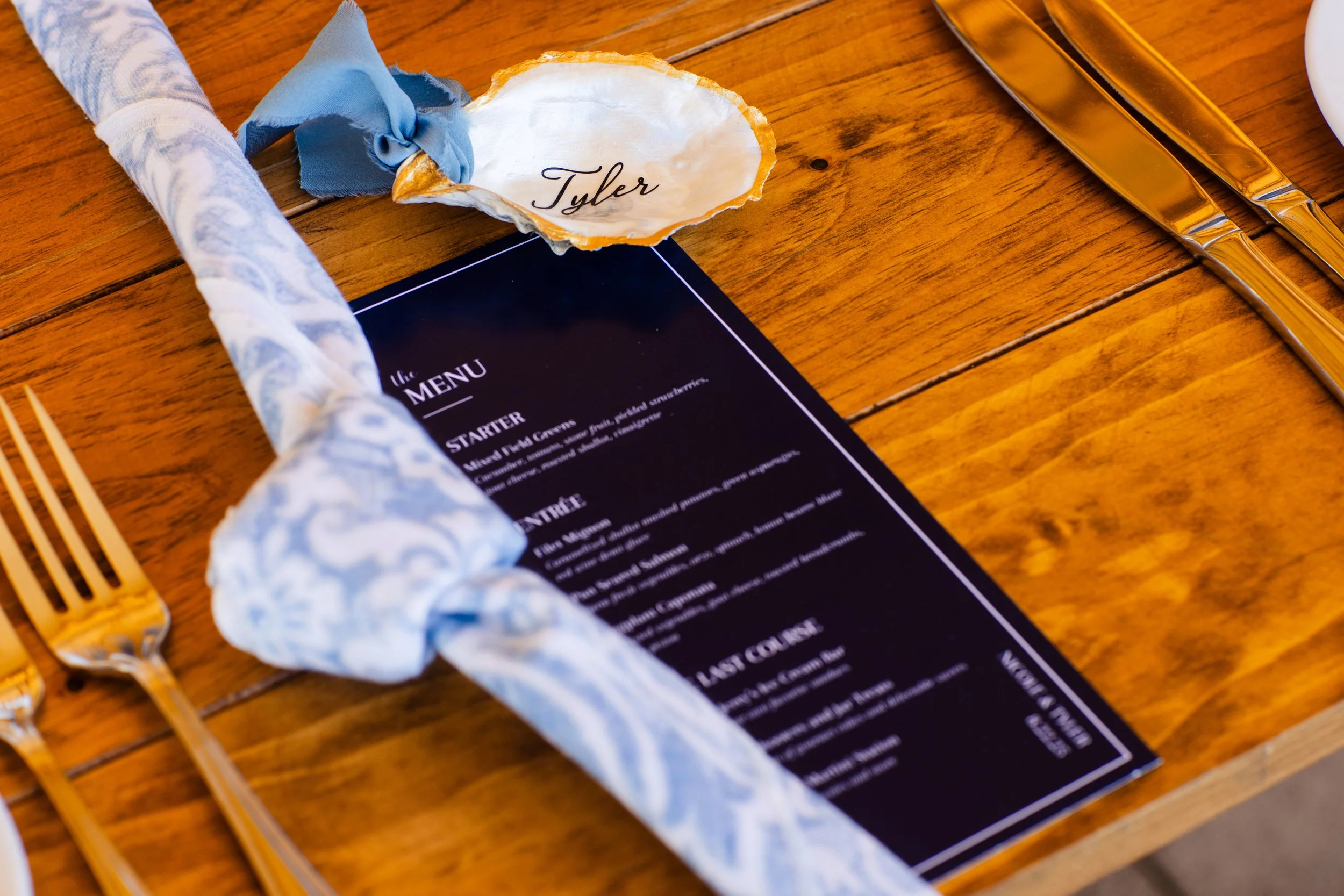 oyster shells with menu